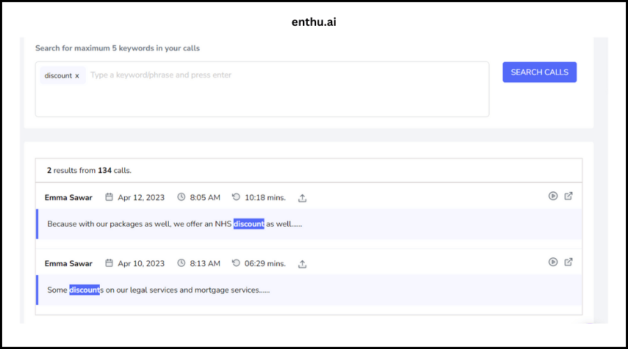 Enthu.AI easily catches discount/offers keyword