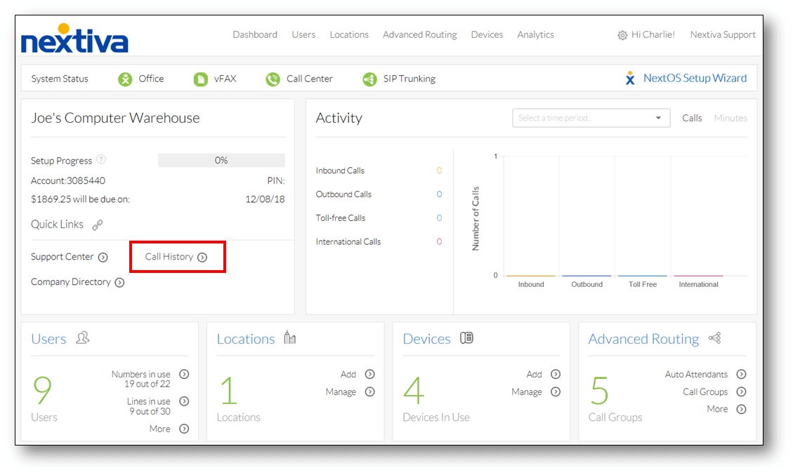 Nextiva contact center solution dashboard