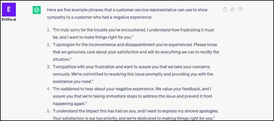 ChatGPT response on displaying Empathy 