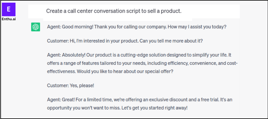 ChatGPT response on product script