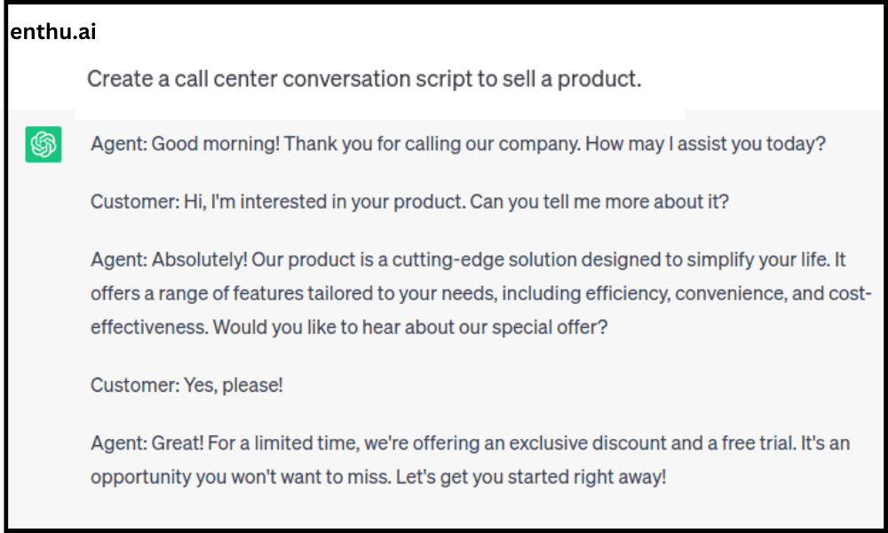ChatGPT response on product script