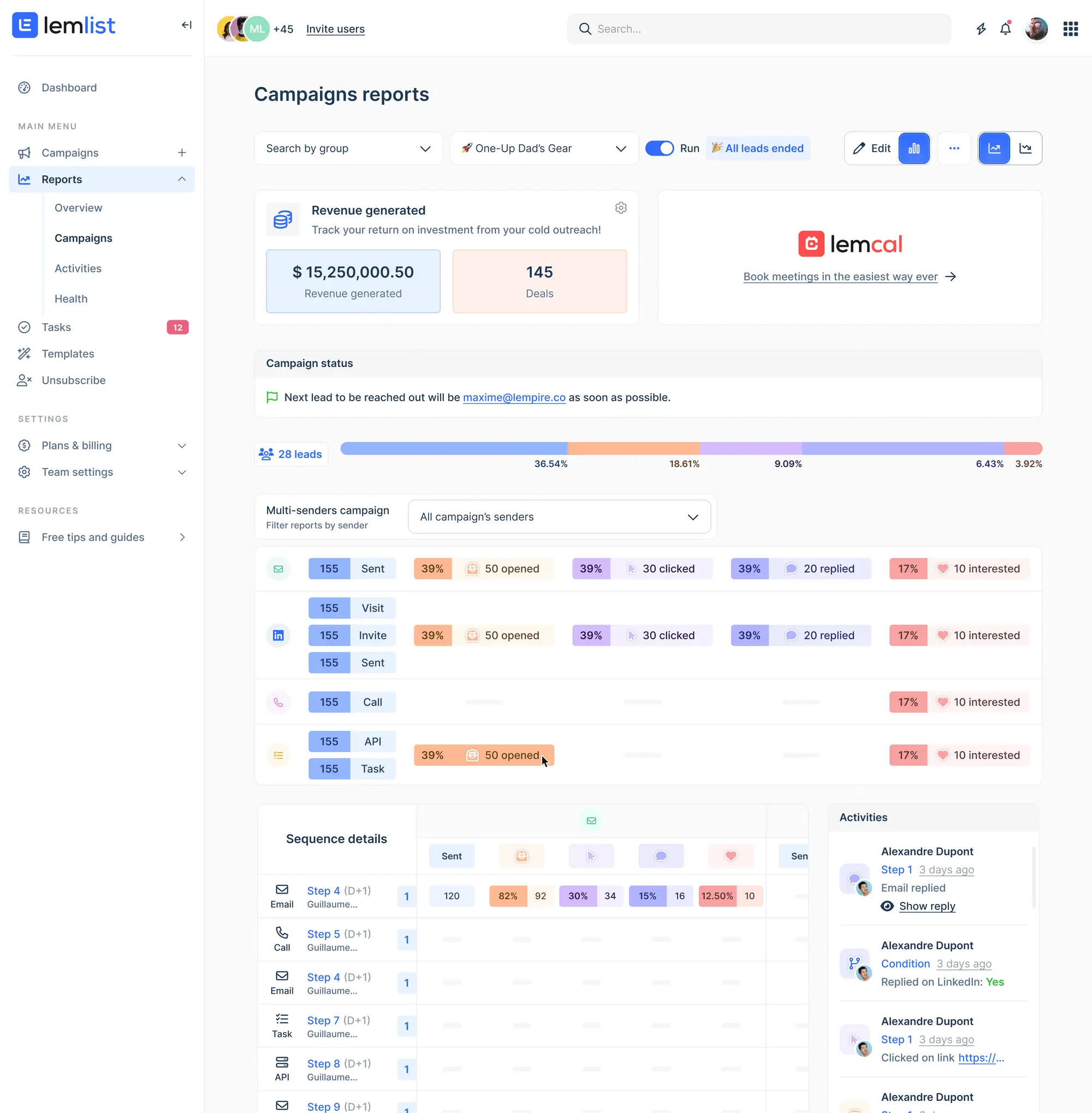 Lemlist dashboard