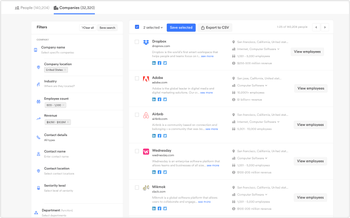 Lusha dashboard 