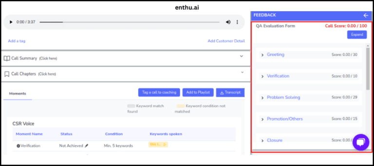 Customized QA feedback form - Enthu.AI