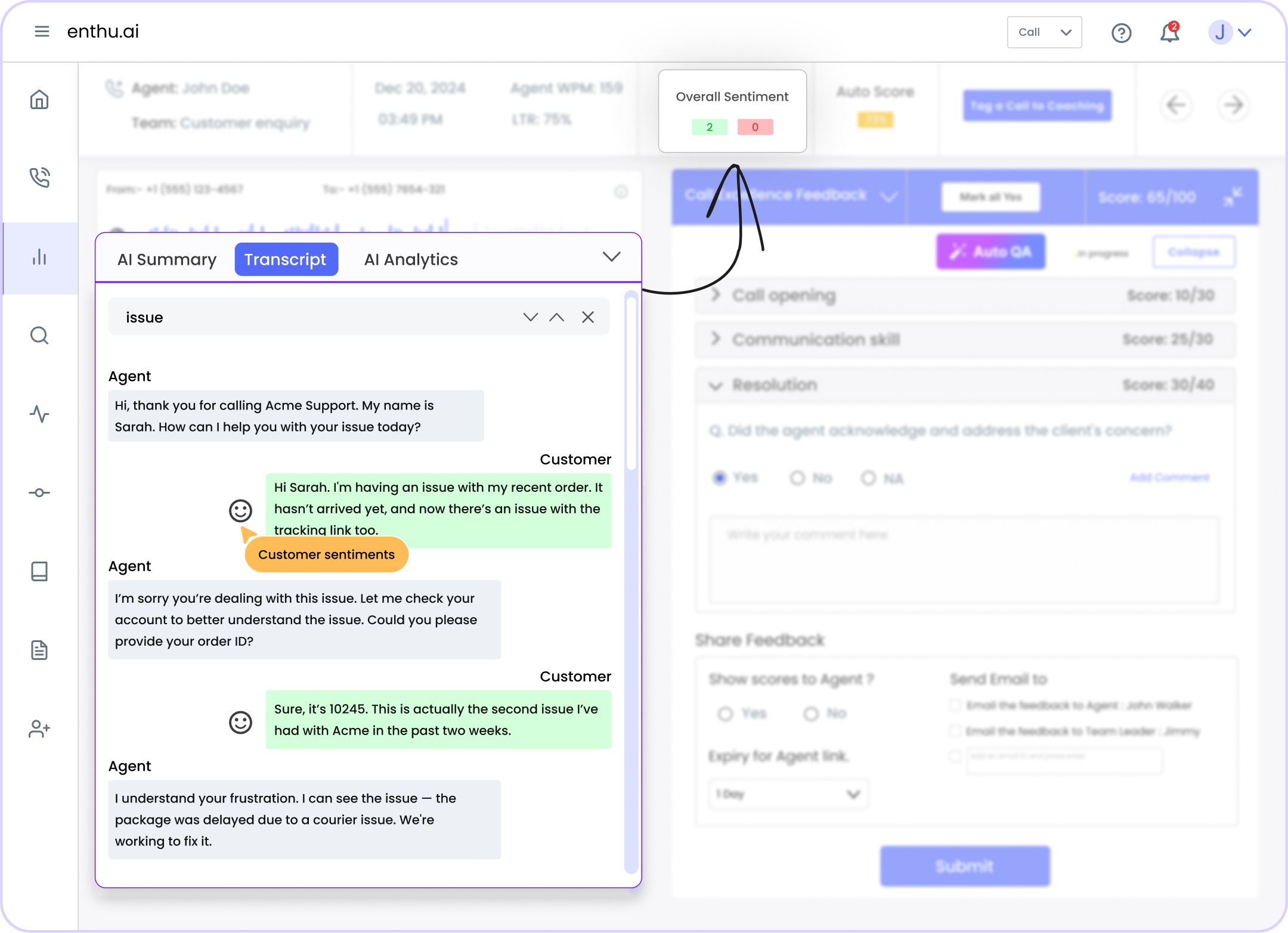 Sentiment analysis screen