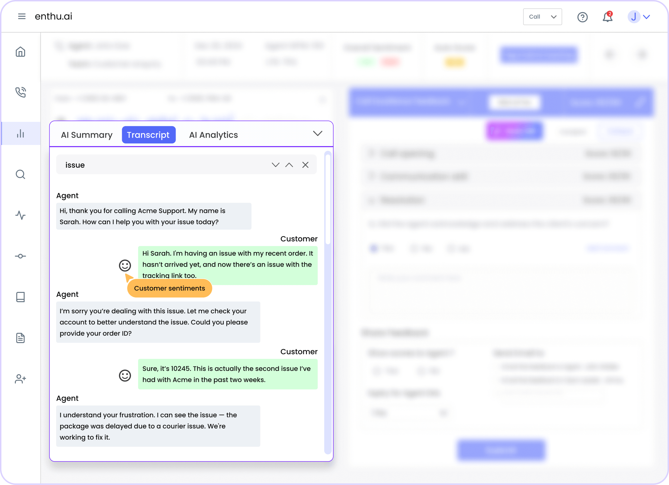 Customer Sentiments in call transcripts - Enthu.AI