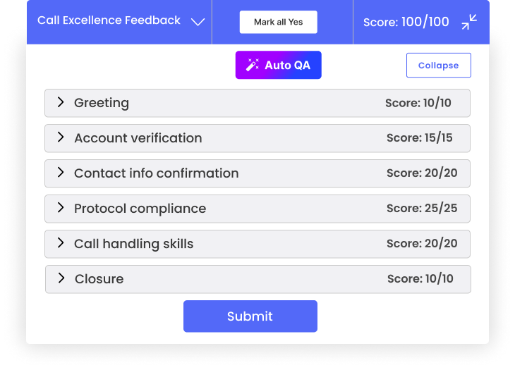 Call evaluation form